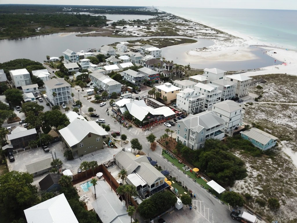 aerial view of the grayton village beach